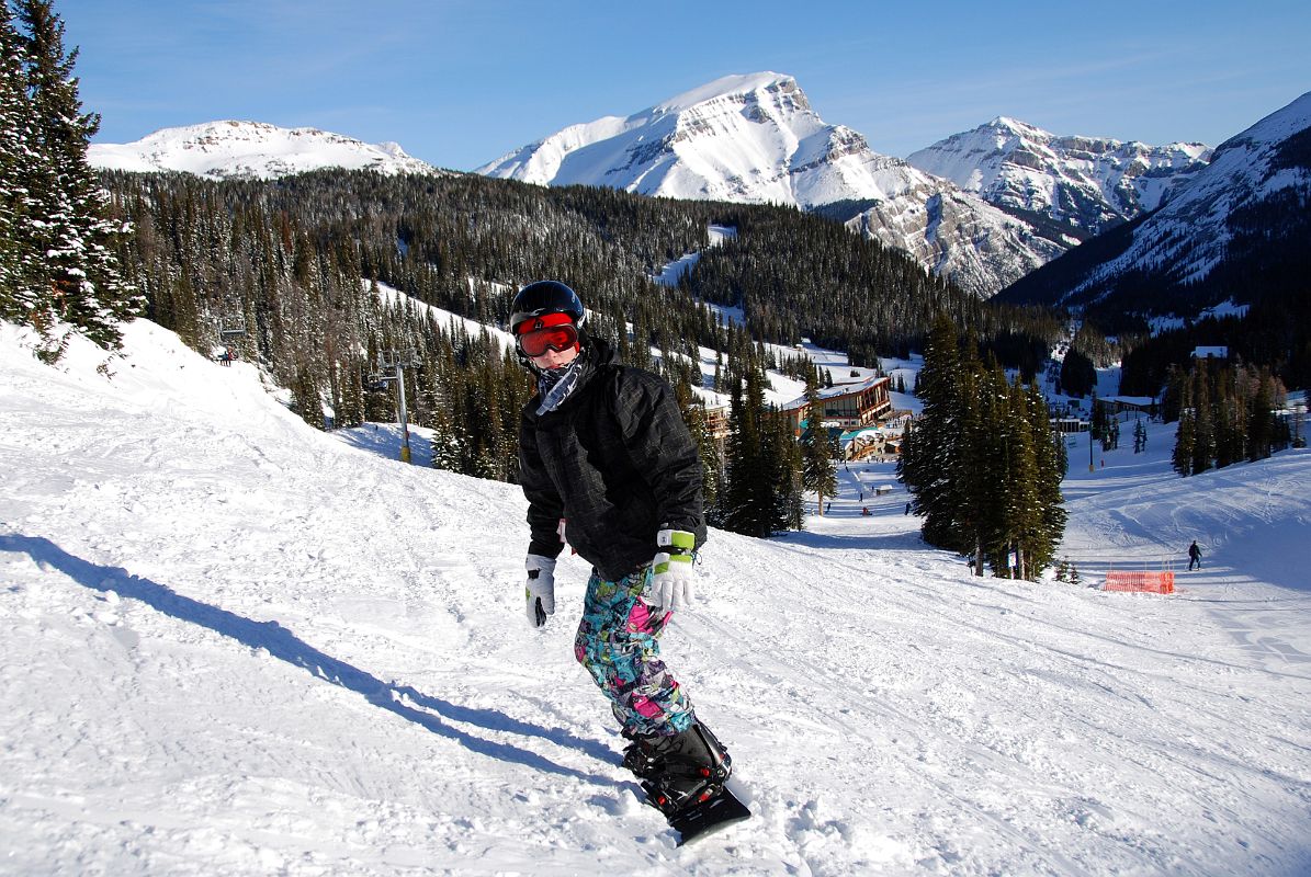 05 Peter Ryan Skateboarding With Sunshine Village and Mount Bourgeau Early Morning Banff Ski Sunshine Village